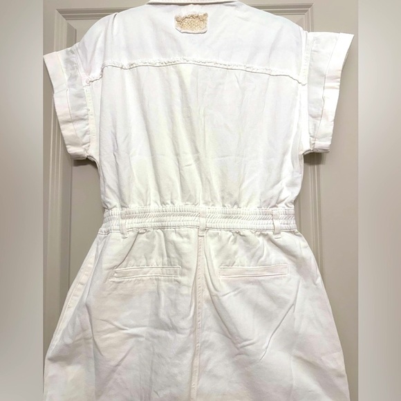 NWOT POL #17 One Piece Jean Jumpsuit Shorts Utility Romper, WHITE and KHAKI - M - Picture 10 of 15